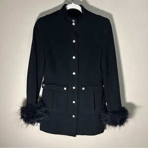 Express y2k style Black wool penny lane pea coat w/ Faux Fur Cuffs